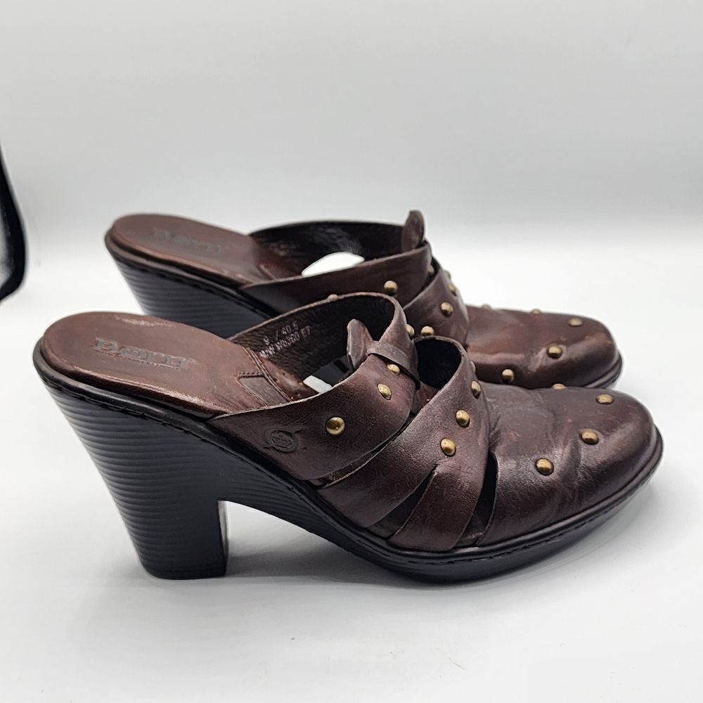 Born brown leather studded mules Sz 9